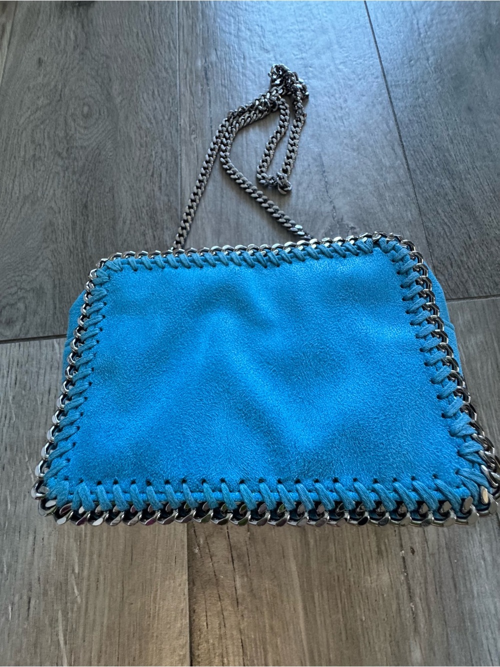 Blue mini bag Chain-Trim Suede Square Crossbody Bag Purse like new